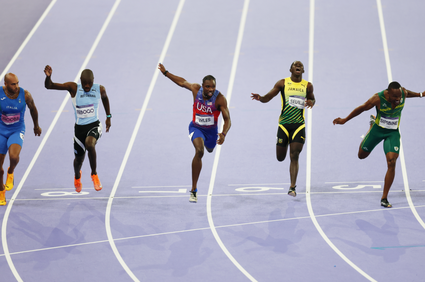 千分之五秒定胜负美国名将莱尔斯赢奥运男子百米“飞人大战”, image size:1381x917